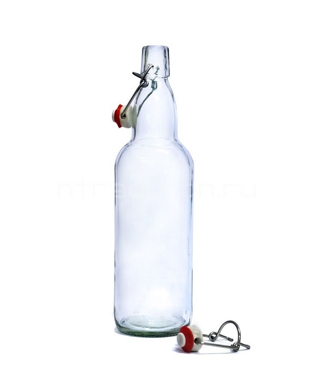 Прозрачная бутылка с бугельной пробкой, 1 л. - фото